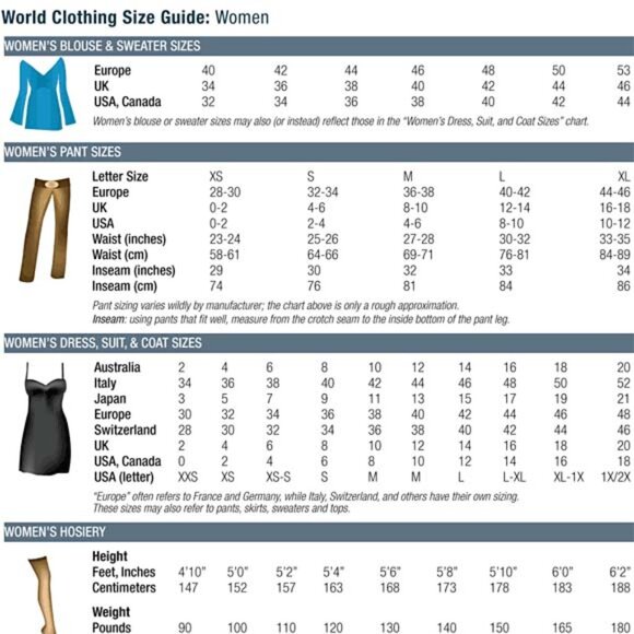 Women's and Men's Size Conversion Charts - Picture 1 of 2